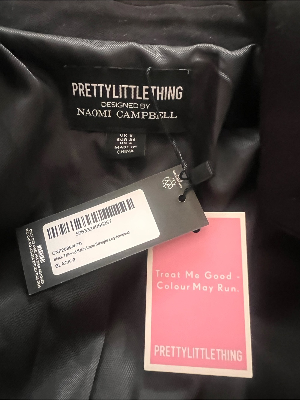 PrettyLittleThing Black Deep V Tailored Jumpsuit - Picture 2 of 4